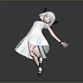 Anime Style Character In White Dress With Gray Hair And Black Horns Standing
