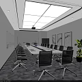 Modern Conference Room Interior With Long Table Black Chairs White Walls And Ceiling Lights