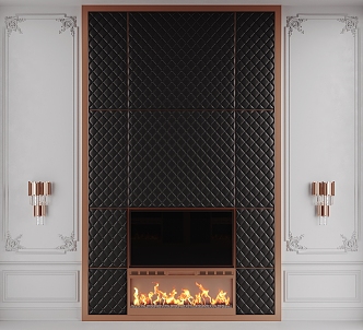 French TV background wall fireplace 3d model