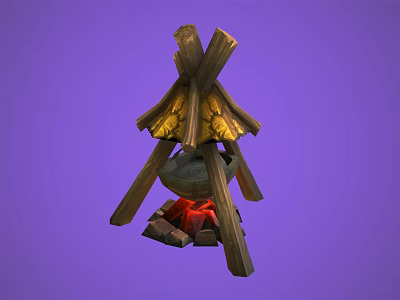 Rustic Wooden Decorative Ornament Set With Bonfire Structure And Burning Fire 3d model
