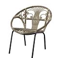 Stylish Wicker Leisure Chair Featuring Round Backrest Decorative Patterns And Black Metal Legs