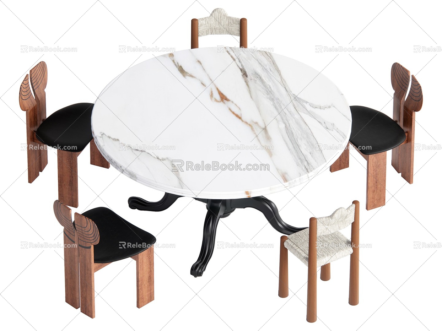 Middle style dining table and chair combination 3d model