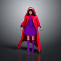 Game Movie Character with Red Cloak Purple Dress Purple Stockings and Black Hair