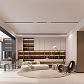 Modern Living And Dining Room Interior Design With Sofa Coffee Table And Display Shelves