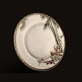 Decorative Porcelain Plate Design With Bamboo Motifs Bird Figure And Gold Rim Details