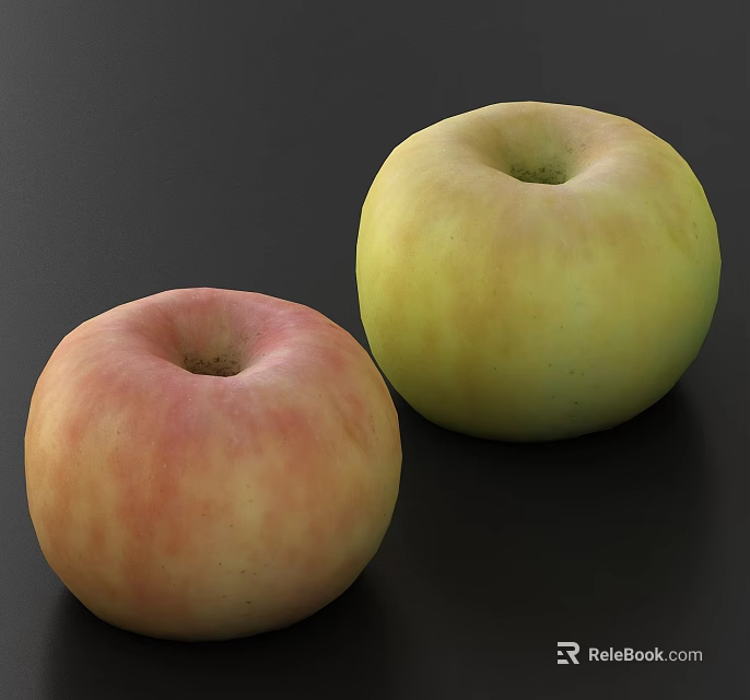 Fresh Ripe Apples One Pinkish Red Striped And One Yellow Green On Black Background 3d model 