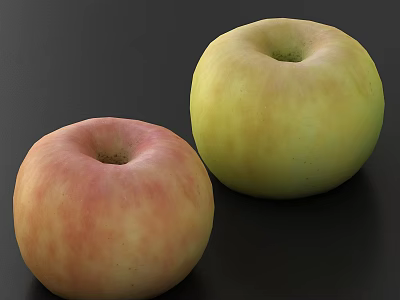 Fresh Ripe Apples One Pinkish Red Striped And One Yellow Green On Black Background 3d model
