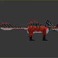 Pixel Style Dragon Creature With Red Spiked Tail Blue Head Black Mechanical Legs 3d model