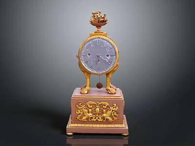 Antique Decorative Clock With Golden Carvings Pink Base Round Dial And Ornate Top 3d model