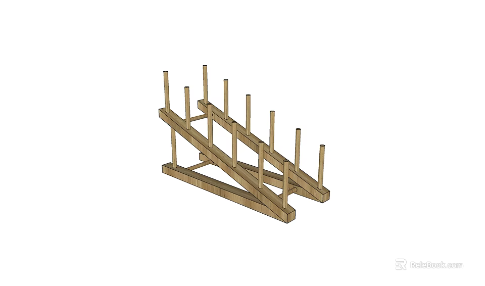 Wooden Cabinet Frame Structure With Multiple Vertical Posts And Horizontal Beams 3d model 