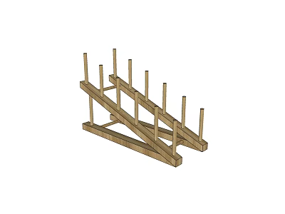 Wooden Cabinet Frame Structure With Multiple Vertical Posts And Horizontal Beams 3d model