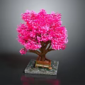 Ornamental Pink Tree with Lush Pink Leaves Brown Trunk on Square Decorative Base