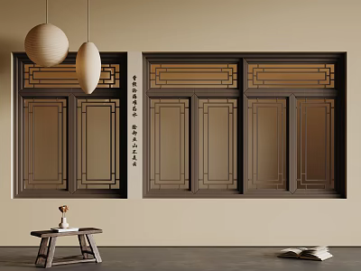 Elegant Traditional Chinese Carved Lattice Windows With Wooden Frame And Intricate Patterns Design 3d model