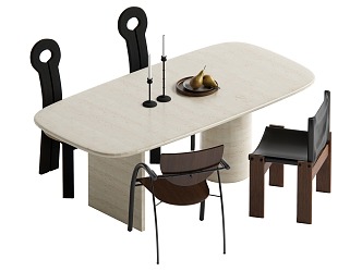 Middle style dining table and chair combination 3d model