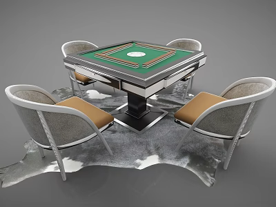 Elegant Entertainment Table with Green Felt Top Circular Center and Four Gray Brown Chairs 3d model