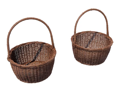 Two Brown Woven Baskets with Handles for Garden Decor and Storage Accessories 3d model