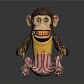 Monkey Figure Sitting With Brown Fur Yellow Vest Red White Striped Pants Holding Yellow Plates