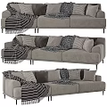 Modern Gray Sofa Set With Metal Legs Patterned Pillows And Striped Blankets 3d model