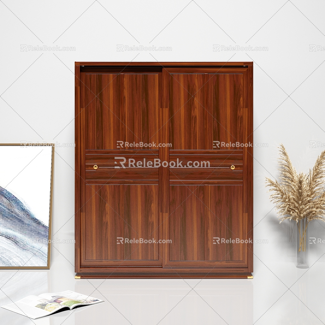 New Chinese Style Bedroom Solid Wood Wardrobe 3d model