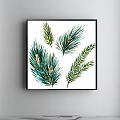 Watercolor Plant Painting with Pine Needles and Pine Cones in Black Frame on White Background