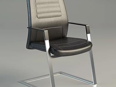 Modern Black Leather Leisure Chair With Striped Backrest And Silver Metal Frame 3d model