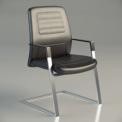 Modern Black Leather Leisure Chair With Striped Backrest And Silver Metal Frame 3d model