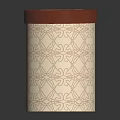 Cylindrical Box With Red Lid White Jelelati Text And Off White Beige Geometric Patterns 3d model