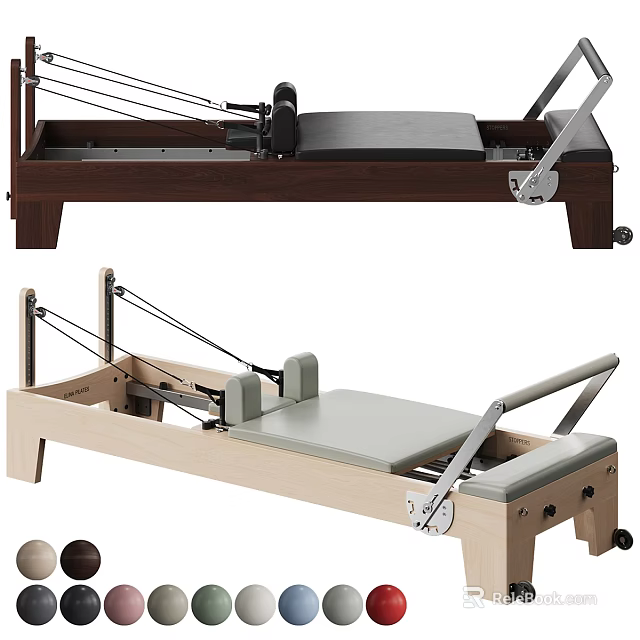 Pilates Reformer Fitness Equipment With Wooden Frame Adjustable Platform And Spring System 3d model 