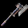 Decorative Battle Axe With Metal Blade Wooden Handle And Blue Orange Accents