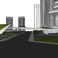 Modern Twin Tower Architecture With Glass Curtain Wall And Plaza Design