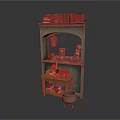 Vintage Style Small Scene Component With Bookshelf Table Stool Microscope And Items