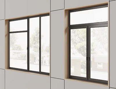 Modern Aluminum Frame Casement Windows For Residential Building Exterior With Clear Glass 3d model
