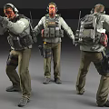 Tactical Man Character Wearing Gear Headphones And Equipment From Different Angles