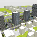 Modern High Rise Office Buildings With Green Landscaping And Surrounding Trees