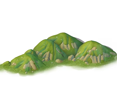 Lush Green Rolling Hills With Rocky Outcrops Covered in Fresh Vegetation Natural Scenery 3d model