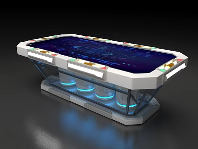 Futuristic Tech Table With Blue Glowing Elements And Transparent Base Design 3d model