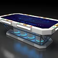 Futuristic Tech Table With Blue Glowing Elements And Transparent Base Design 3d model