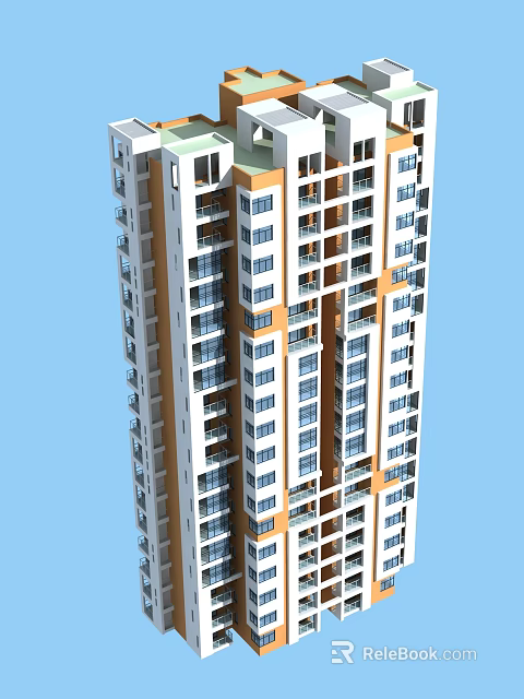 Modern High Rise Residential Building Exterior Design With Multiple Windows And Balconies 3d model 