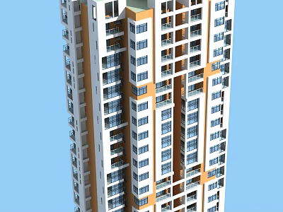Modern High Rise Residential Building Exterior Design With Multiple Windows And Balconies 3d model