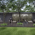 Modern Outdoor Landscape Corridor Frame Sofa Combination Tree Pool Wooden Platform 3d model