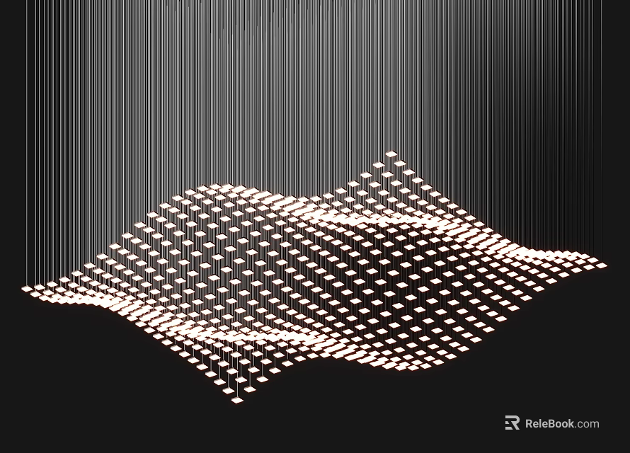 Modern Wavy Chandelier With Small Dot Light Sources And Structured Design 3d model 