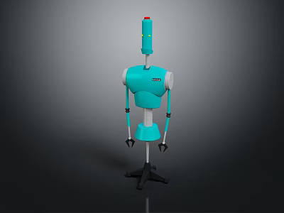 Teal Humanoid Robot Character With Red Top White Arms And Black Base 3d model