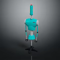 Teal Humanoid Robot Character With Red Top White Arms And Black Base