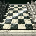 Classic Chess Set With Marble Checkerboard And Black White Pieces 3d model