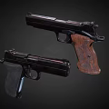 Two Modern Pistols with Wooden And Black Grips Detailed Design And Sleek Finish