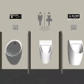 Wall Mounted Urinals In Public Restroom With Wooden Dividers Gender And Accessible Signs