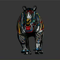 Colorful Rhinoceros Sculpture With Intricate Decorative Patterns And Vibrant Hues