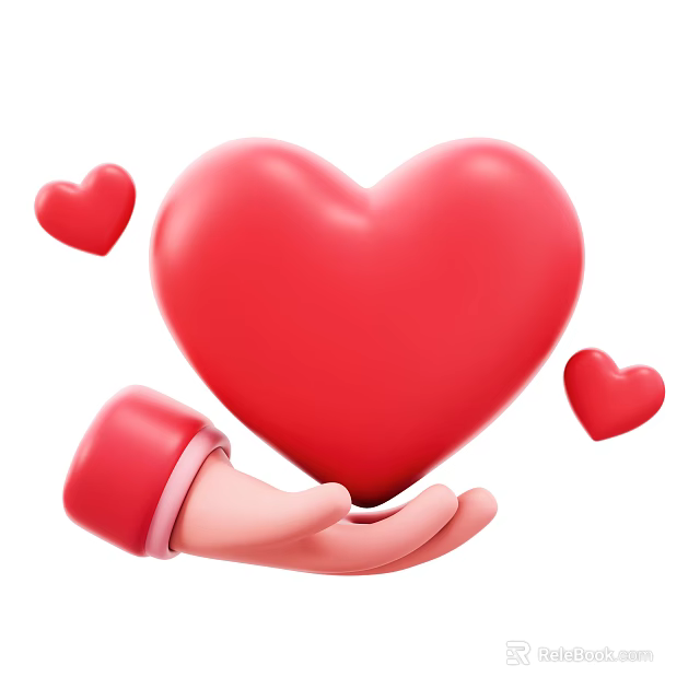 Decorative Ornament Set Featuring Hand Holding Large Red Heart Surrounded by Small Red Hearts 3d model 