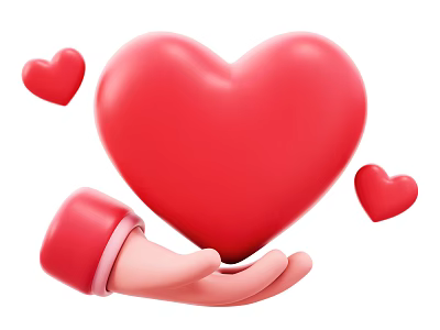 Decorative Ornament Set Featuring Hand Holding Large Red Heart Surrounded by Small Red Hearts 3d model