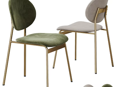 Modern Velvet Green And Light Gray Single Chair With Round Back And Golden Metal Legs 3d model